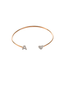  Block Letter Initial and Heart Cuff with White Diamonds | Kacey K Jewelry.
