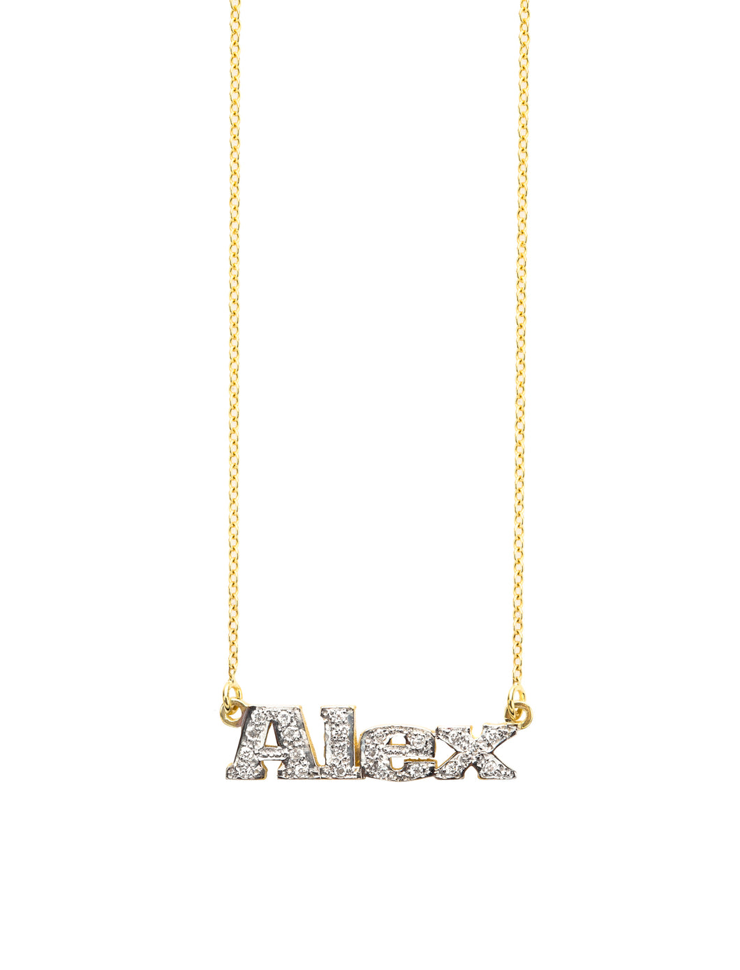 Nameplate Block Letters with White Diamonds | Kacey K Jewelry.