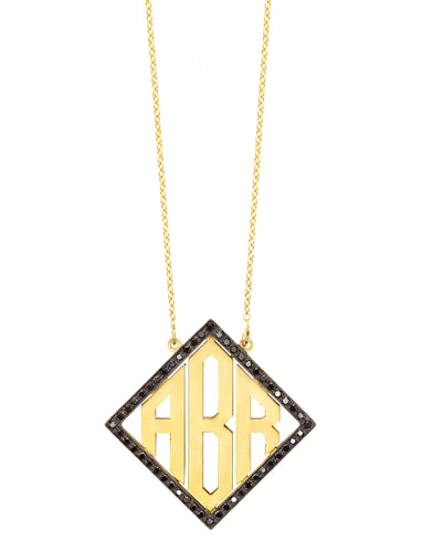 Block Letter Diamond Shape Monogram with Black Diamonds Large | Kacey K Jewelry.