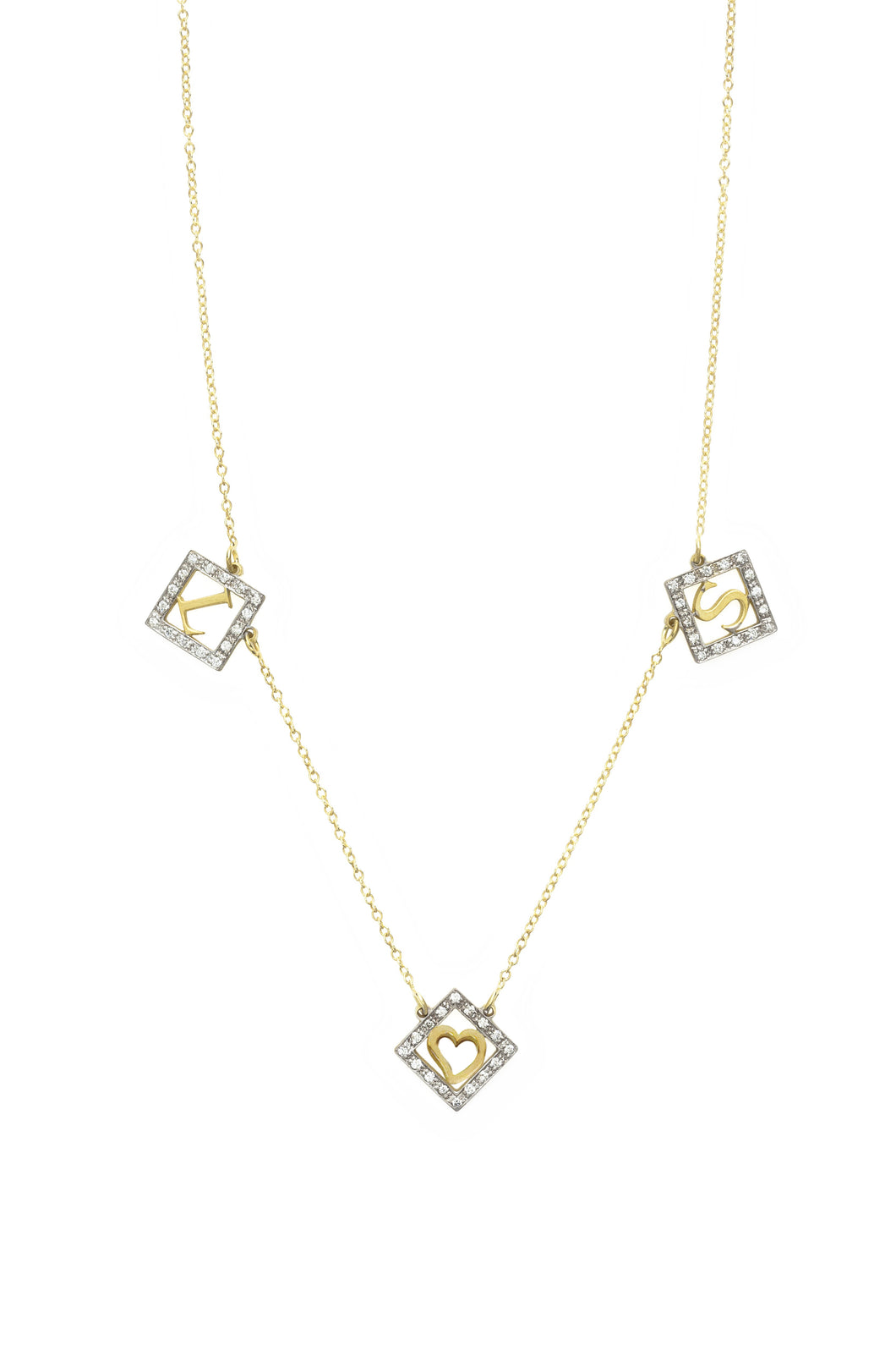 Block Letter Diamond Shape Initials with Heart | Kacey K Jewelry.
