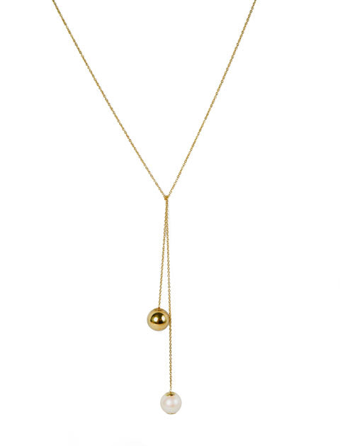 Pearl And Gold Ball Lariat | Kacey K Jewelry.